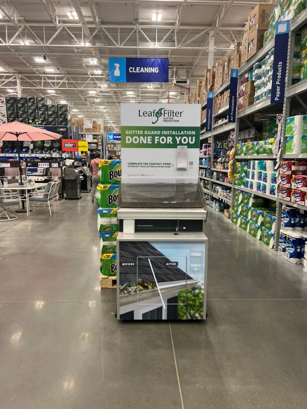 LeafFilter Gutter Protection retail display promoting professional gutter guard installation